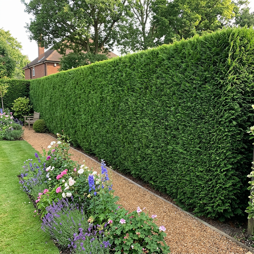 Grande haie dense et haute dans jardin
